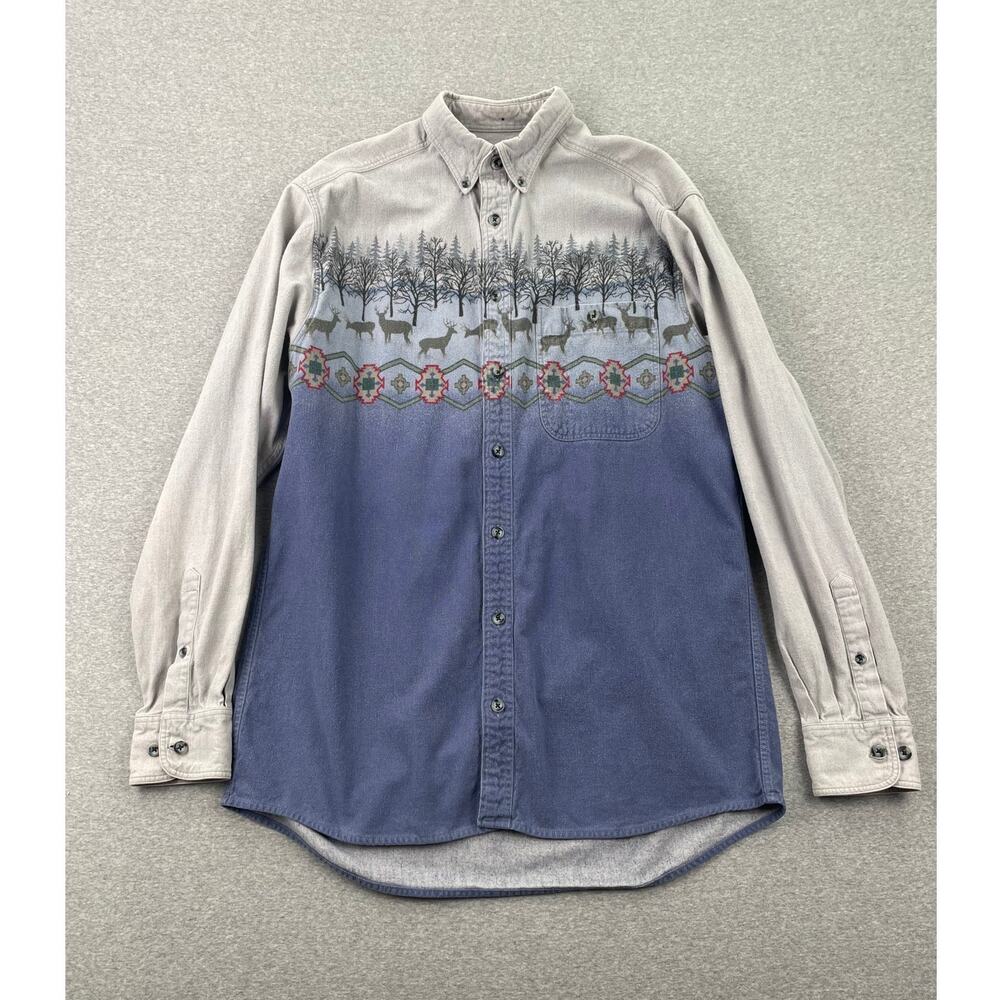 Cabela's Deerskin Soft Mens Chamois Shirt L Tall Blue Fair Isle Flannel Aztec